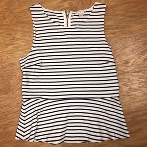 J. Crew Striped Peplum Shell Top in Black and White